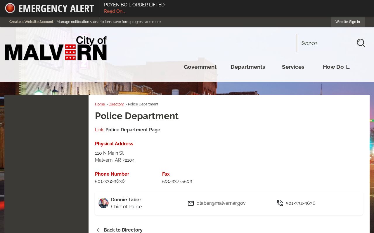 Malvern Police Department official arrest-record contact directory