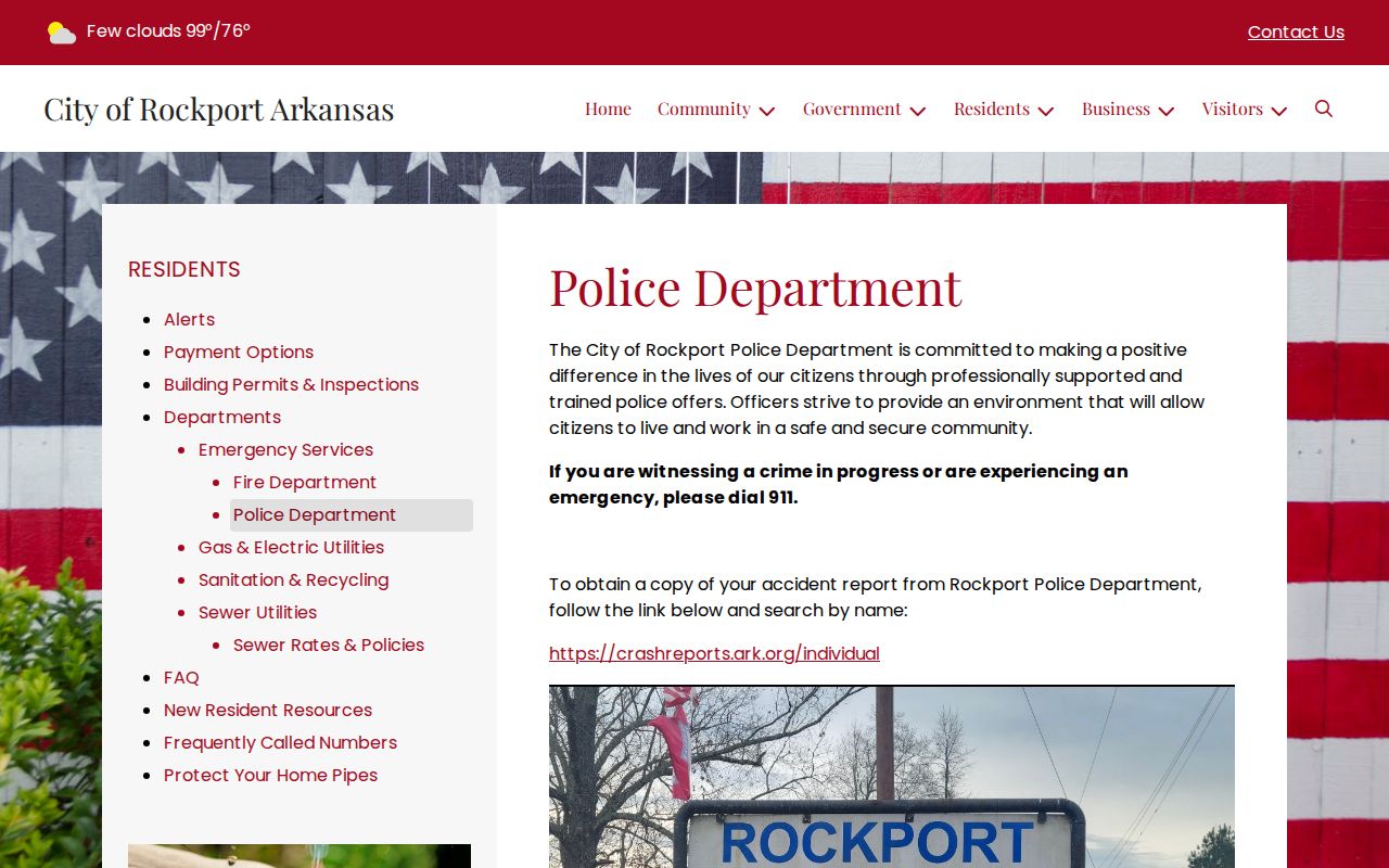 Rockport Police Department official arrest-report contact page